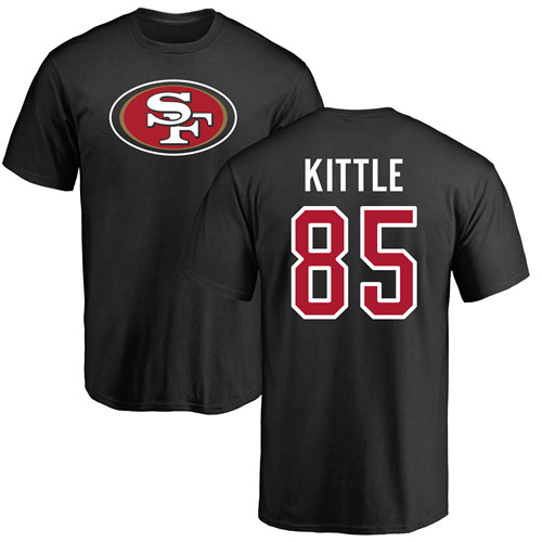Men San Francisco 49ers Black George Kittle Name and Number Logo #85 NFL T Shirt->nfl t-shirts->Sports Accessory